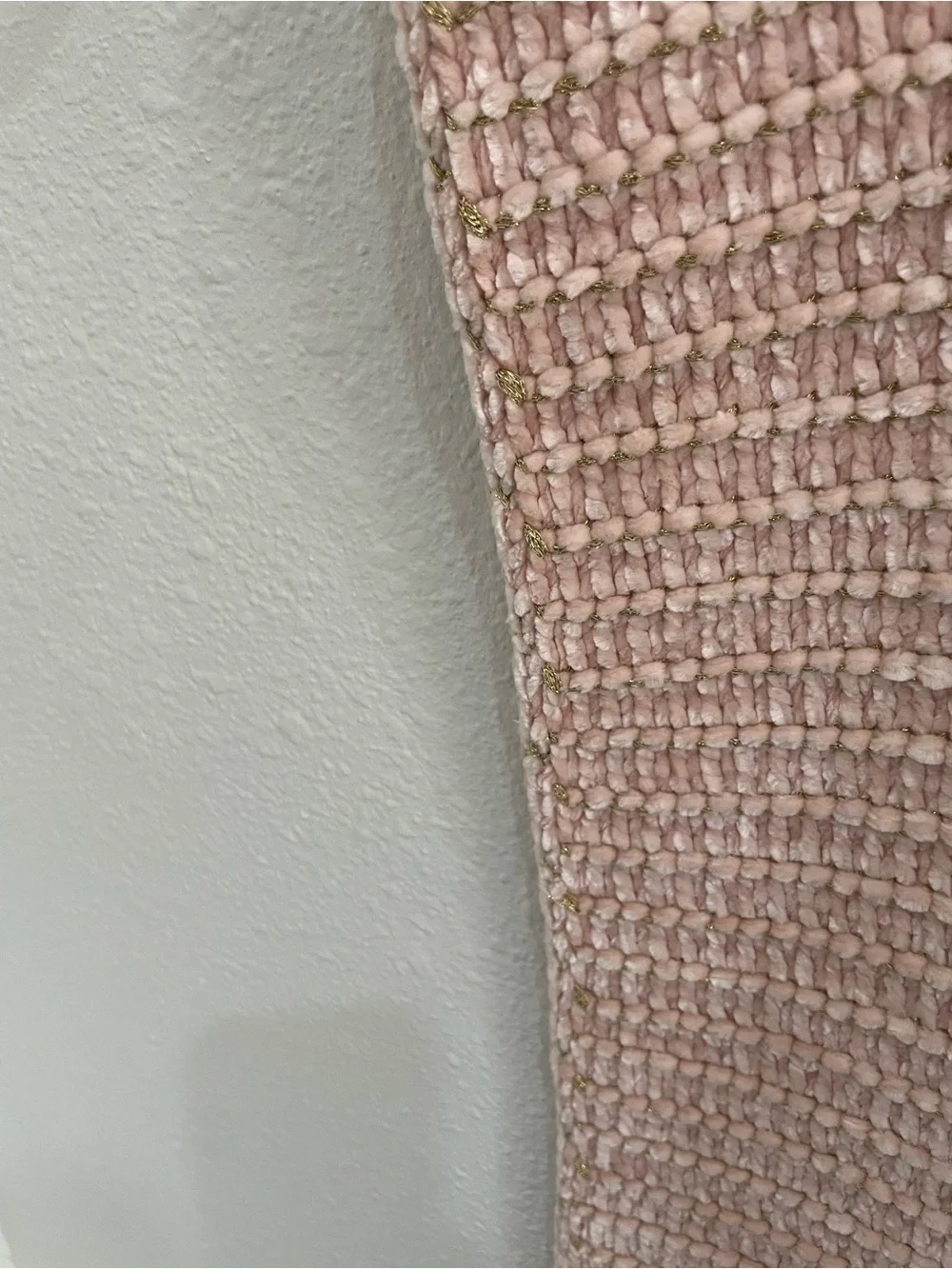 Pottery Barn Soft Blush Pink Knit Throw Blanket Gold Metallic Knit